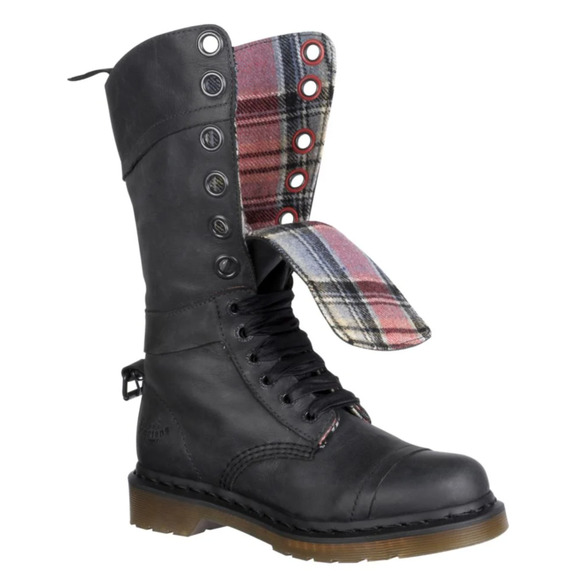 Dr. Martens Shoes - Dr. Martens Womens Size 8 Triumph Boots Black Fold Over Plaid Leather Lace Up
